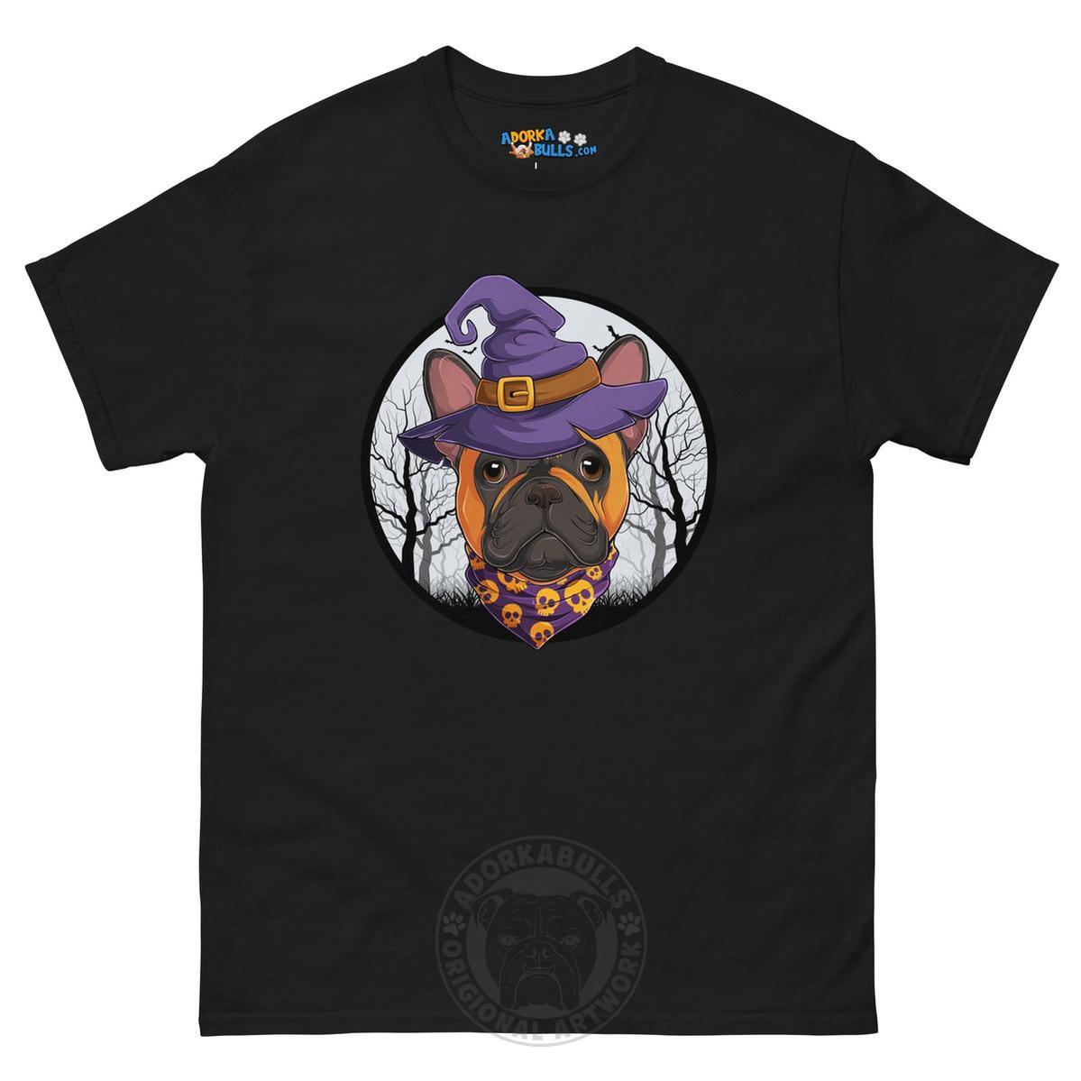 Halloween Witch tee, Male Frenchie Red &amp; White, Black