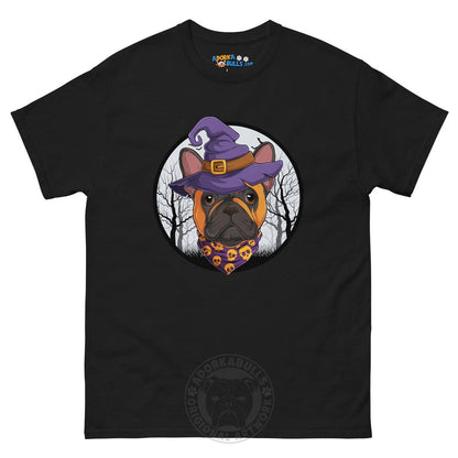 Halloween Witch tee, Male Frenchie Red &amp; White, Black