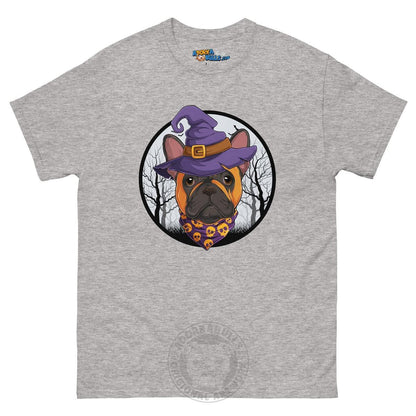 Halloween Witch tee, Male Frenchie Red &amp; White, Sport Grey