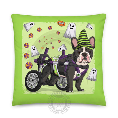 Halloween Ghost Bulldog Throw Pillow | Wheelchair | Frenchie · Black &amp; White · Male