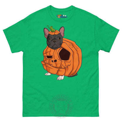 Halloween Pumpkin Bulldog Tee | Frenchie · Black &amp; White · Male | Irish Green