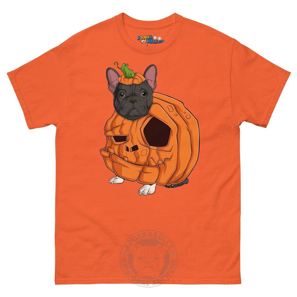Halloween Pumpkin Bulldog Tee | Frenchie · Black &amp; White · Male | Orange