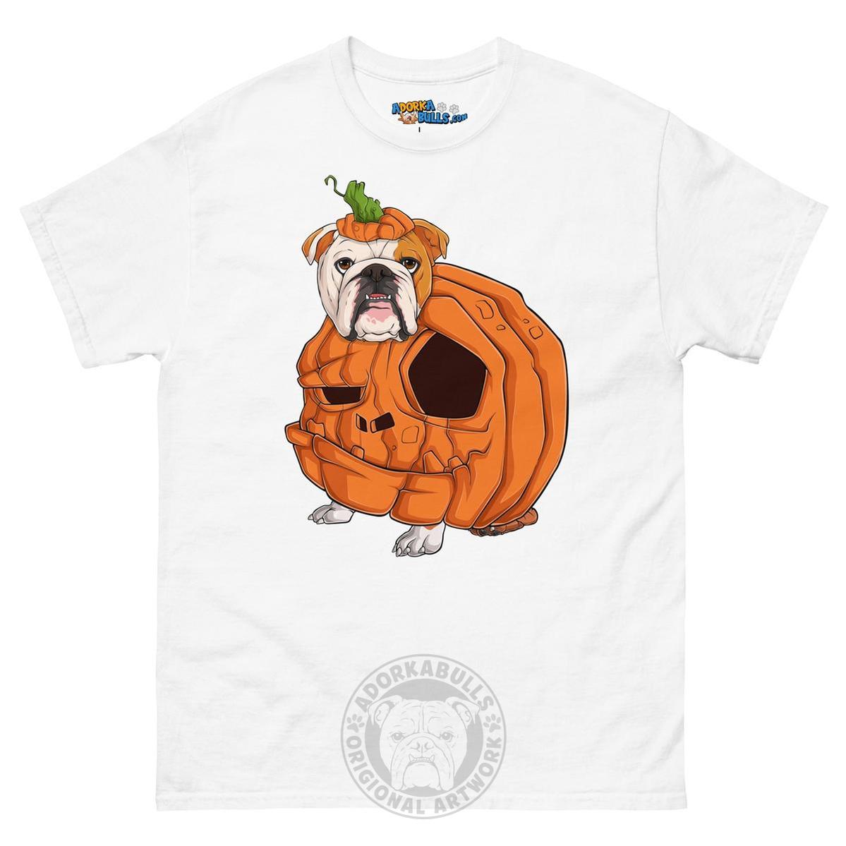 Halloween Pumpkin Bulldog Tee | English Bulldog · Red &amp; White · Male | White