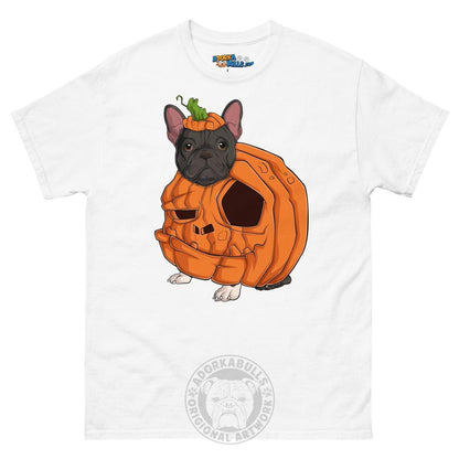 Halloween Pumpkin Bulldog Tee | Frenchie · Black &amp; White · Male | White