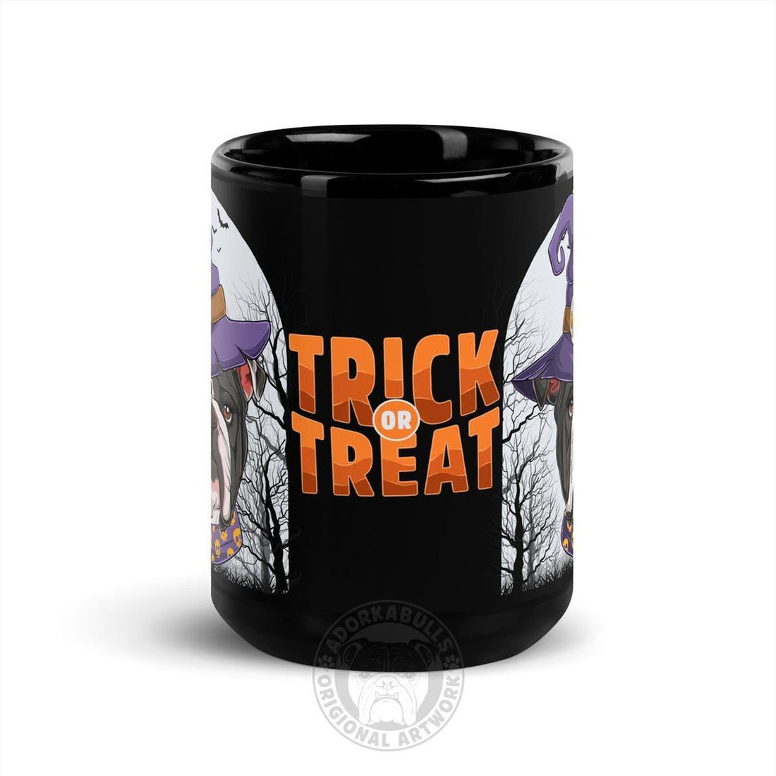 Halloween "Trick or Treat" Mug | B&amp;W Colored Female English Bulldog