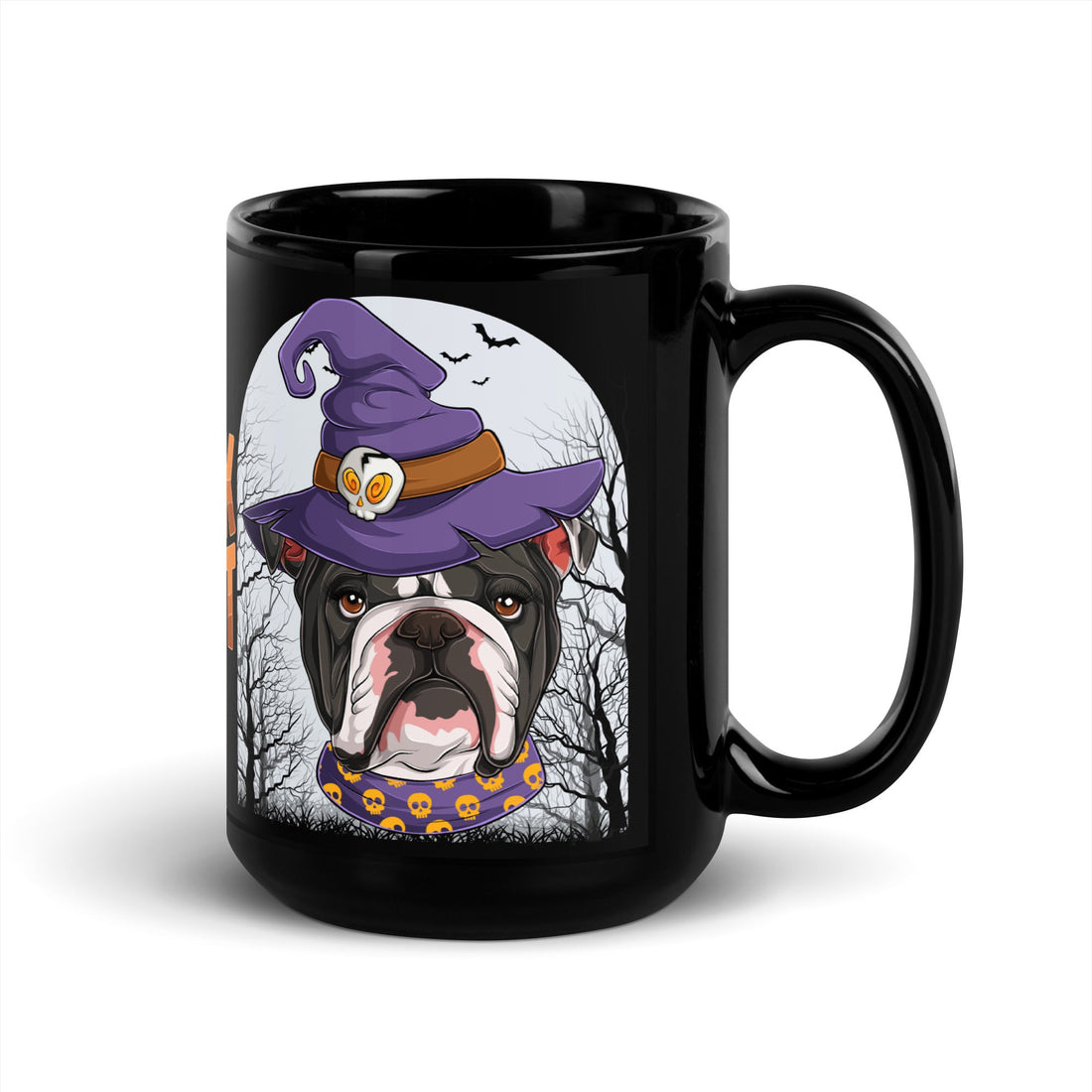 Halloween "Trick or Treat" Mug | B&amp;W Colored Female English Bulldog