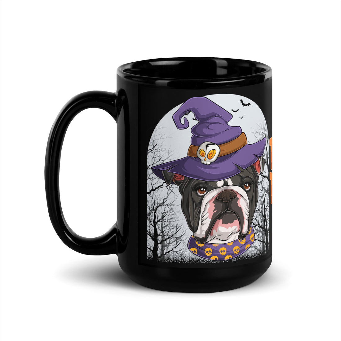 Halloween "Trick or Treat" Mug | B&amp;W Colored Female English Bulldog