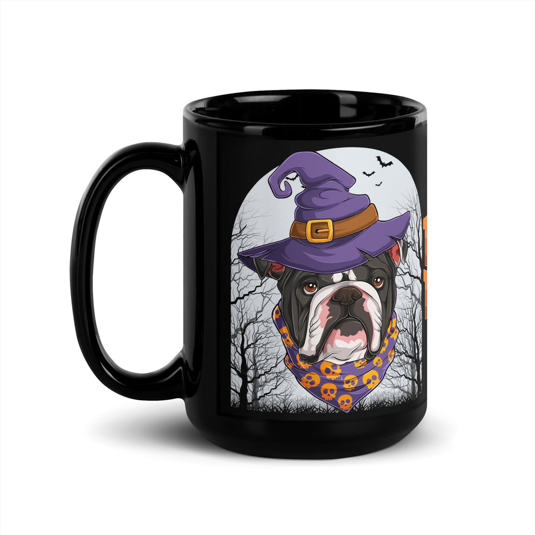 Halloween "Trick or Treat" Mug | B&amp;W Colored Male English Bulldog