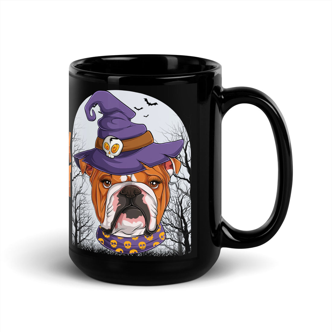 Halloween "Trick or Treat" Mug | Red &amp; White Colored Female English Bulldog