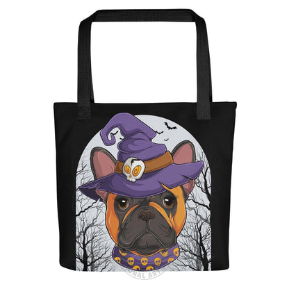 Halloween Witch Bulldog Tote Bag | Frenchie · Red &amp; White · Female