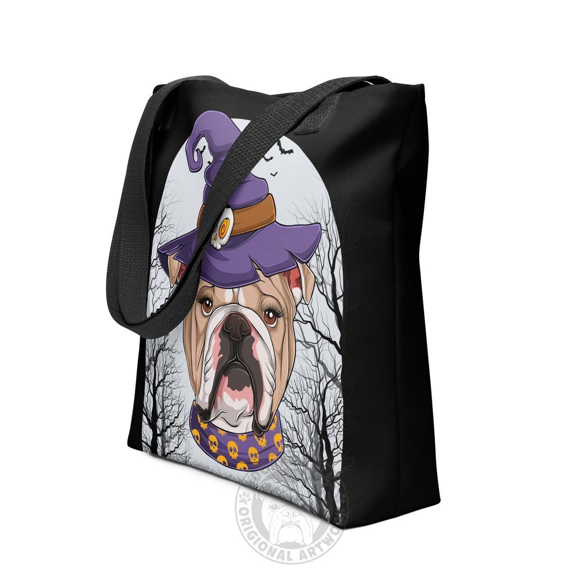 Halloween Witch Bulldog Tote Bag | English Bulldog · Fawn &amp; White · Female