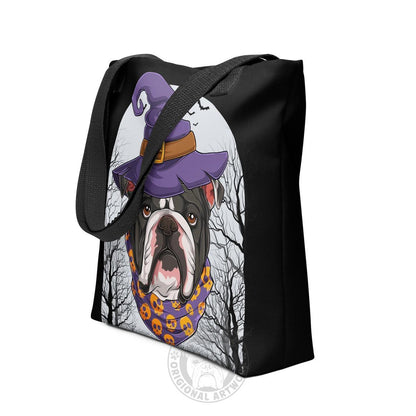 Halloween Witch Bulldog Tote Bag | English Bulldog · Black &amp; White · Male