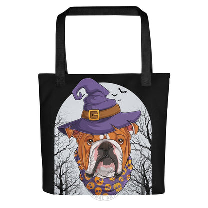 Halloween Witch Bulldog Tote Bag | English Bulldog · Red &amp; White · Male