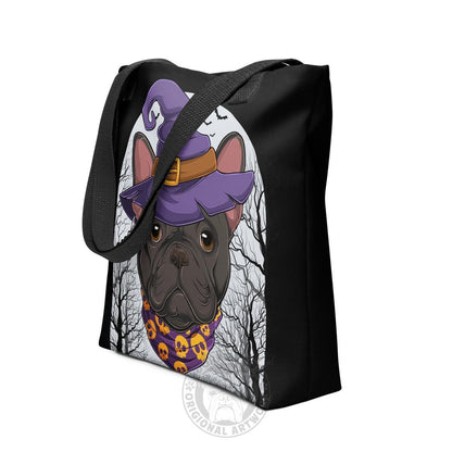 Halloween Witch Bulldog Tote Bag | Frenchie · Black &amp; White · Male