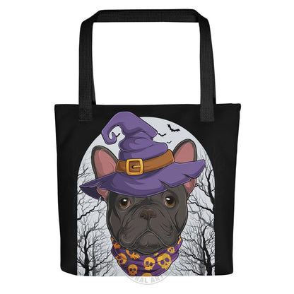 Halloween Witch Bulldog Tote Bag | Frenchie · Black &amp; White · Male