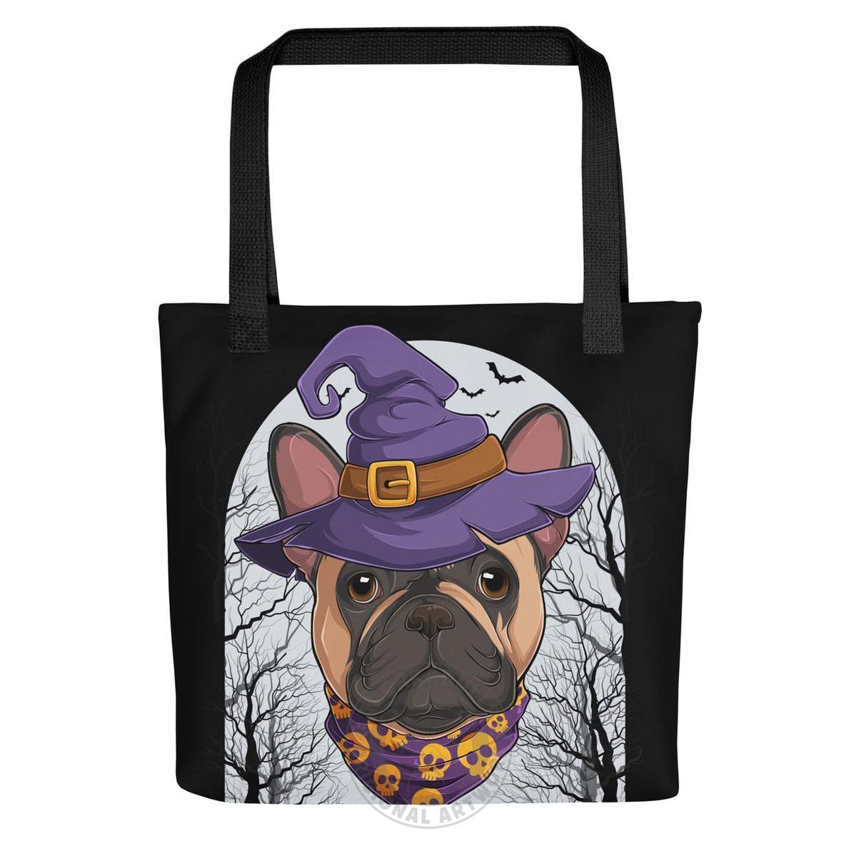 Halloween Witch Bulldog Tote Bag | Frenchie · Fawn &amp; White · Male