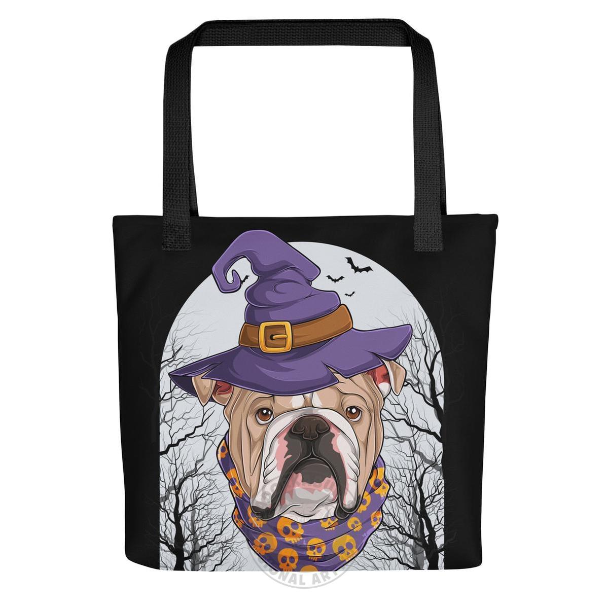Halloween Witch Bulldog Tote Bag | English Bulldog · Fawn &amp; White · Male