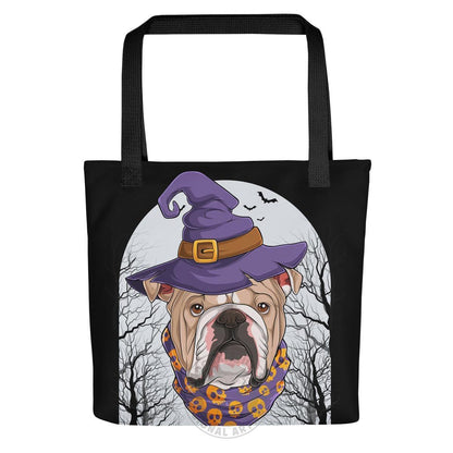 Halloween Witch Bulldog Tote Bag | English Bulldog · Fawn &amp; White · Male