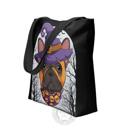 Halloween Witch Bulldog Tote Bag | Frenchie · Red &amp; White · Male