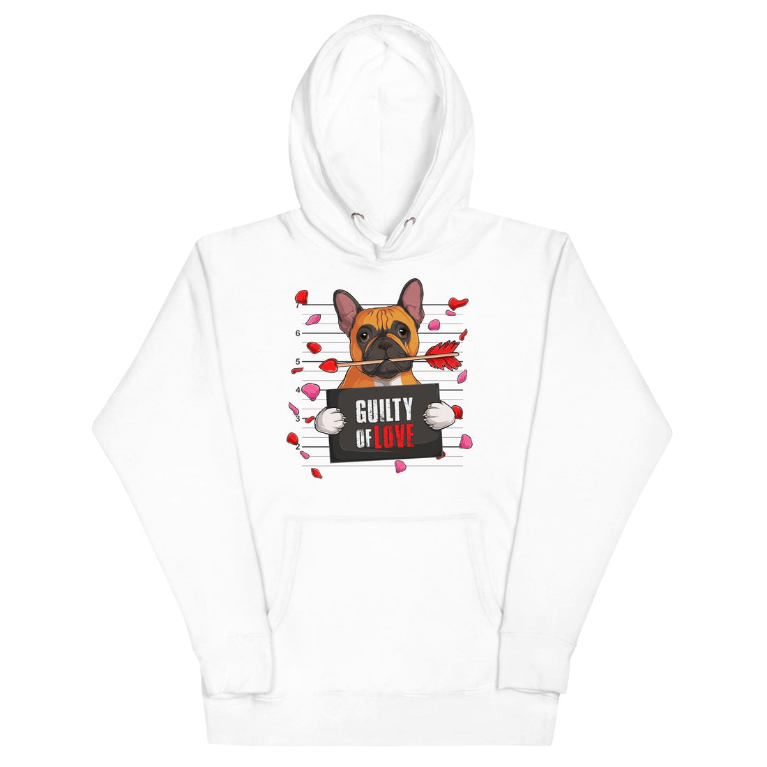 Handsome Red &amp; White Colored Male French Bulldog Guilty of Love Unisex Hoodie