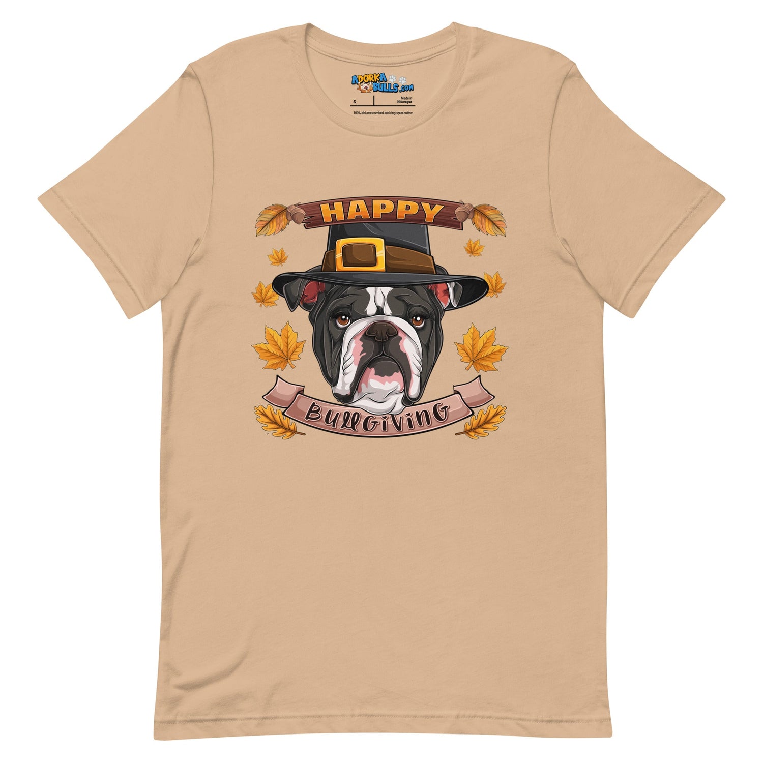 &quot;Happy Bullgiving&quot; English Bulldog Unisex Tee | B&amp;W Colored Female