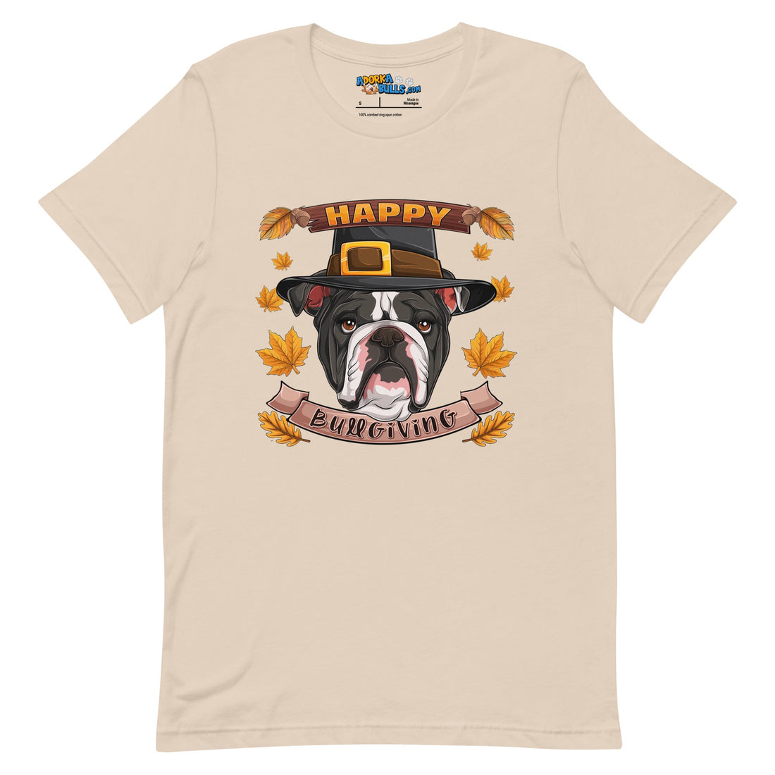 "Happy Bullgiving" English Bulldog Unisex Tee | B&W Colored Female