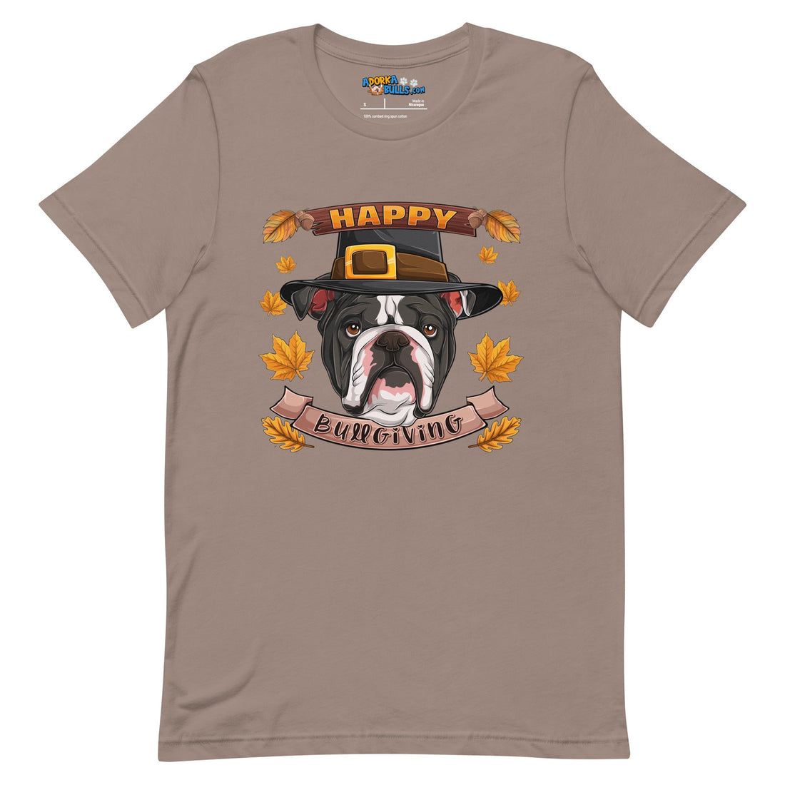 "Happy Bullgiving" English Bulldog Unisex Tee | B&W Colored Male