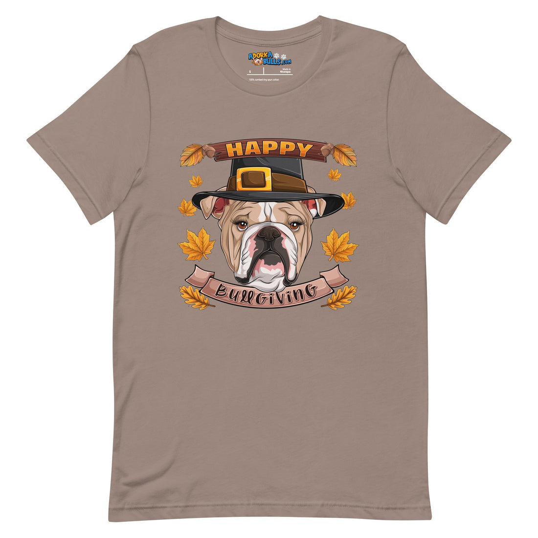 &quot;Happy Bullgiving&quot; English Bulldog Unisex Tee | Fawn &amp; White Colored Female