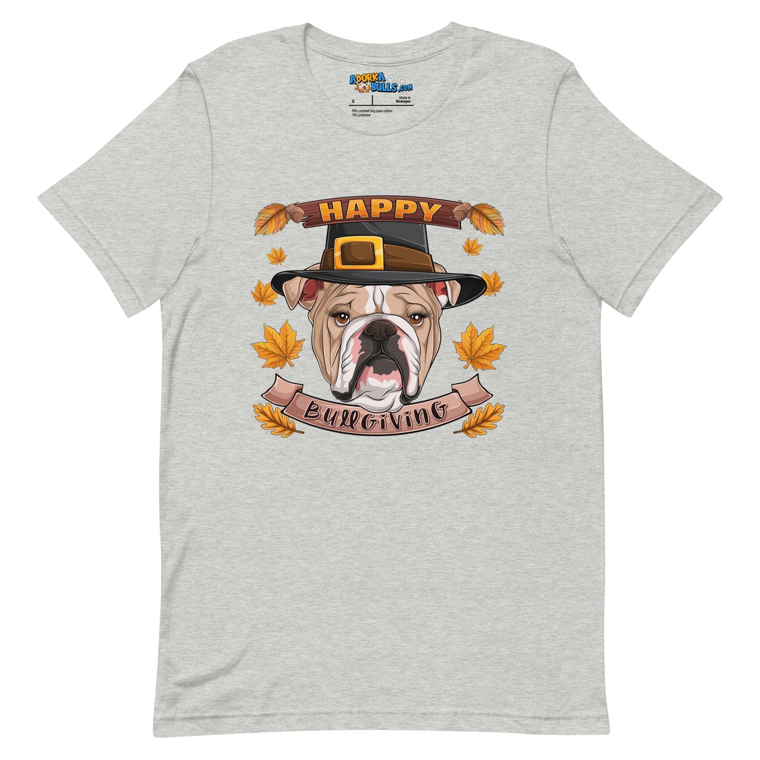 &quot;Happy Bullgiving&quot; English Bulldog Unisex Tee | Fawn &amp; White Colored Female