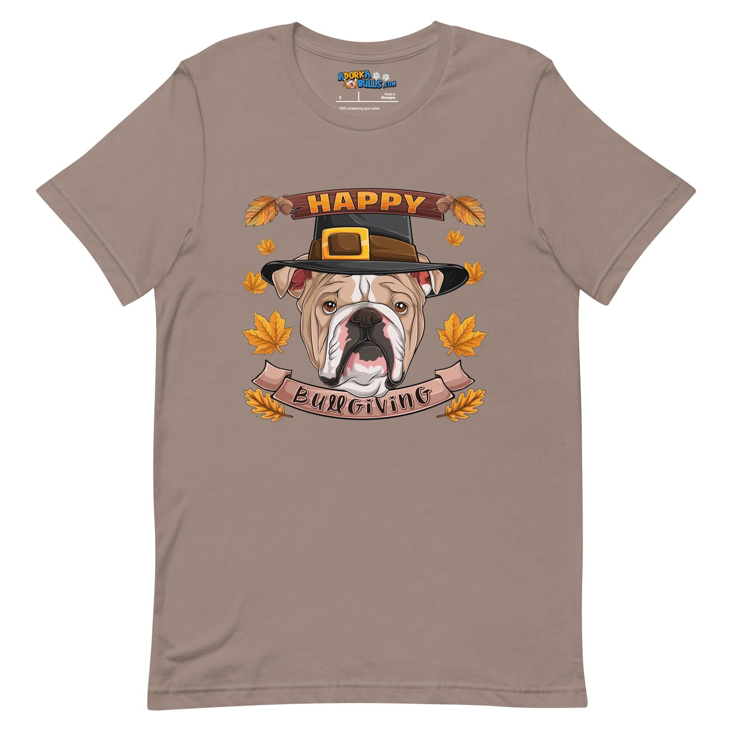 &quot;Happy Bullgiving&quot; English Bulldog Unisex Tee | Fawn &amp; White Colored Male