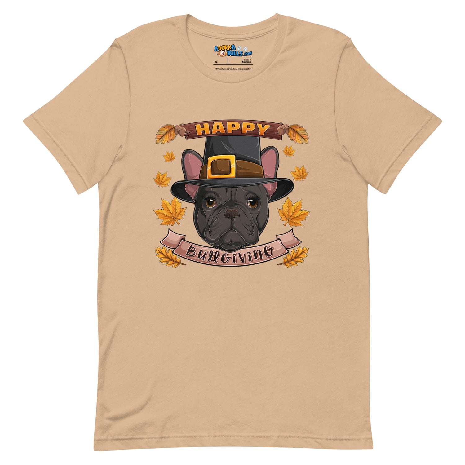 &quot;Happy Bullgiving&quot; French Bulldog Unisex Tee | B&amp;W Colored Female