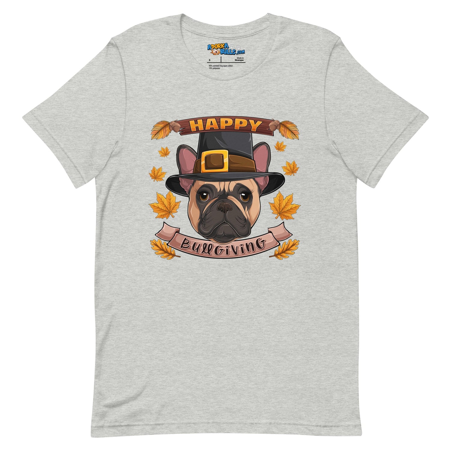 &quot;Happy Bullgiving&quot; French Bulldog Unisex Tee | Fawn &amp; White Colored Female