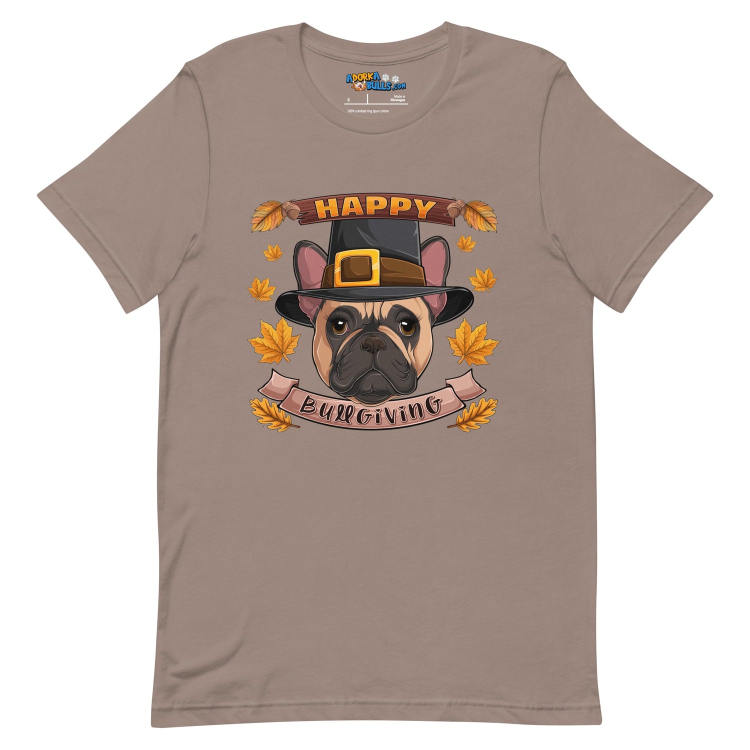 &quot;Happy Bullgiving&quot; French Bulldog Unisex Tee | Fawn &amp; White Colored Female