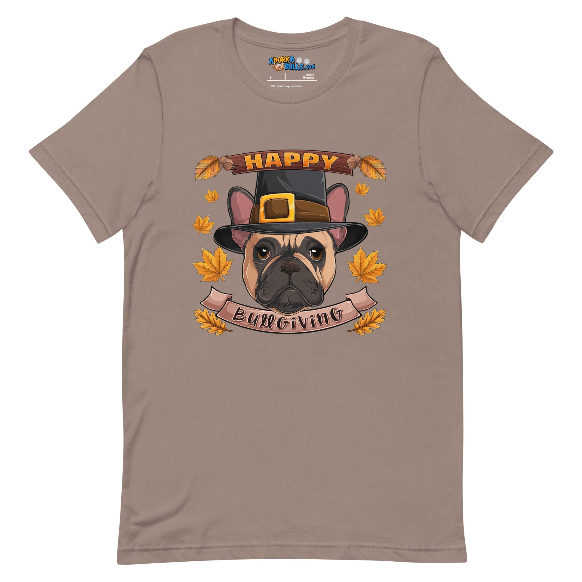 &quot;Happy Bullgiving&quot; French Bulldog Unisex Tee | Fawn &amp; White Colored Female