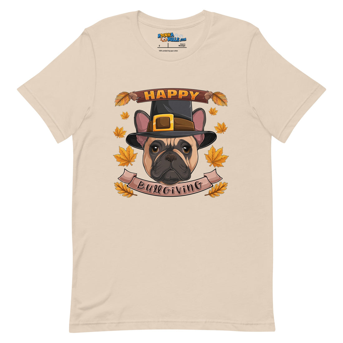 &quot;Happy Bullgiving&quot; French Bulldog Unisex Tee | Fawn &amp; White Colored Female