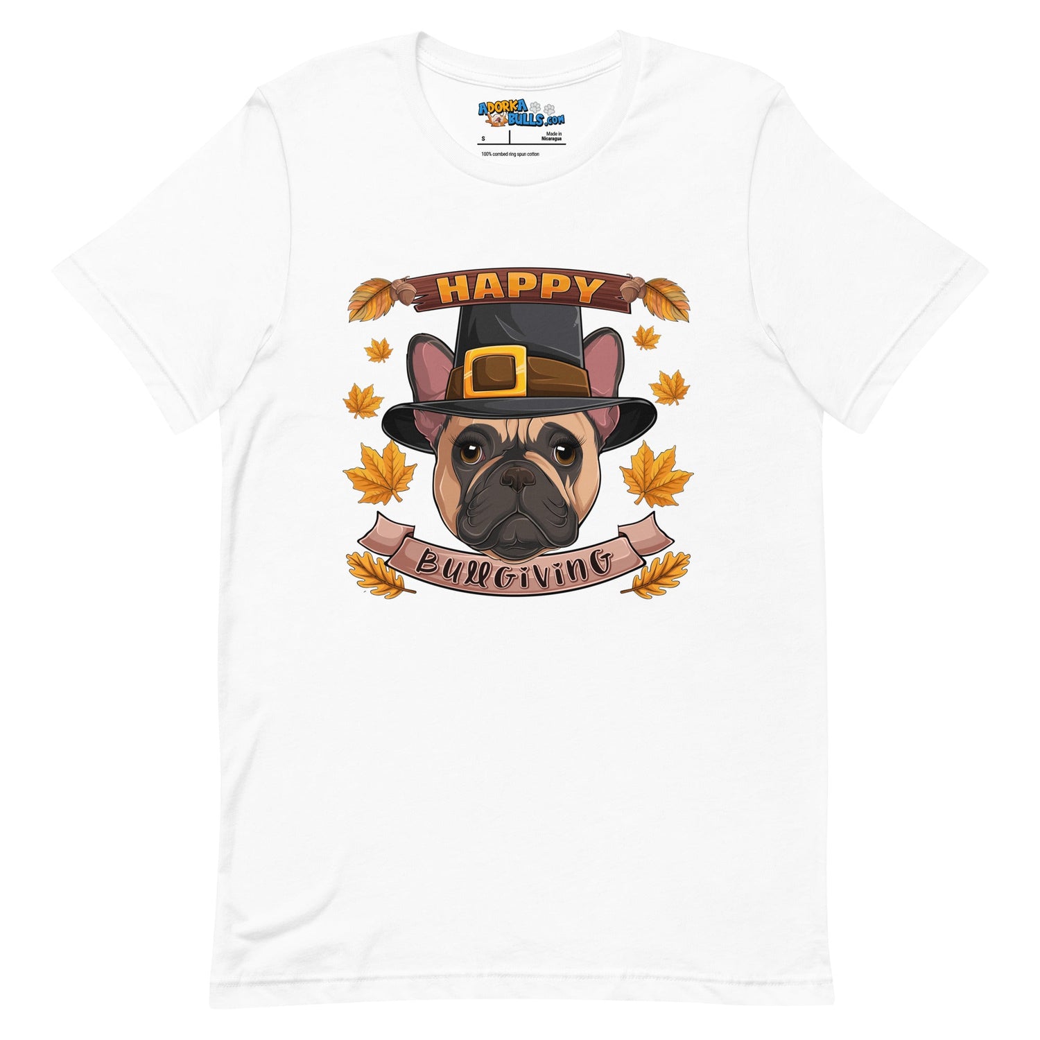 &quot;Happy Bullgiving&quot; French Bulldog Unisex Tee | Fawn &amp; White Colored Female