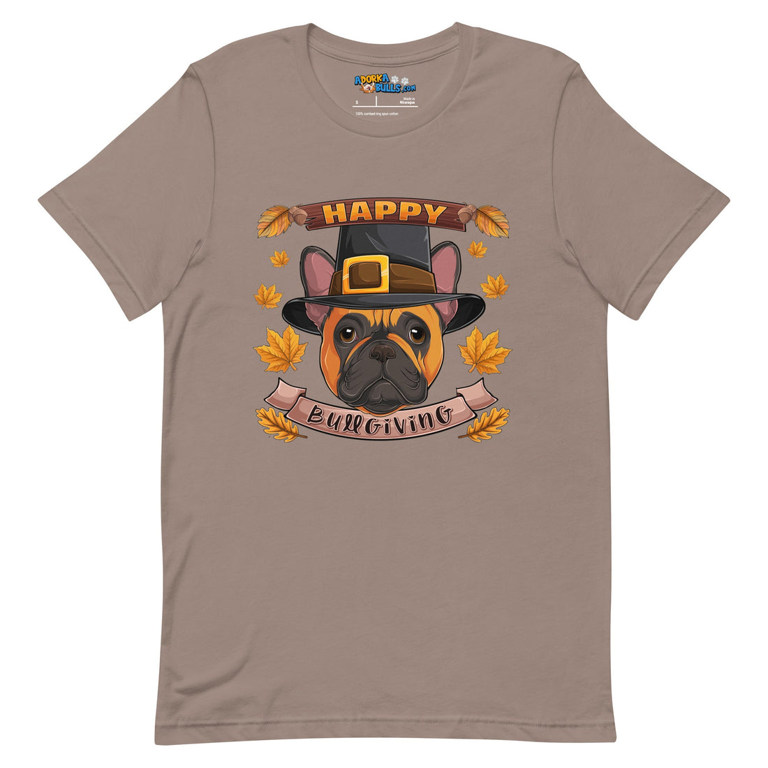 "Happy Bullgiving" French Bulldog Unisex Tee | Red & White Colored Male
