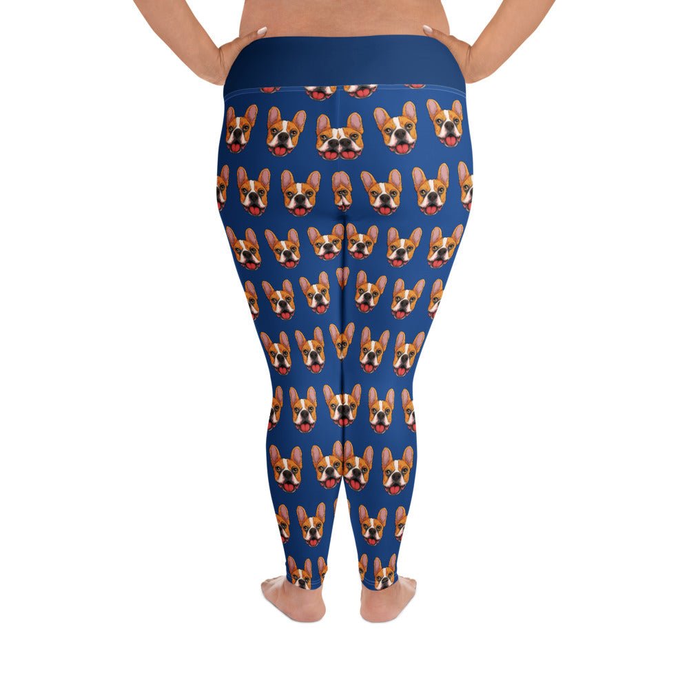Happy French Bulldog Blue Plus Size Leggings | Red &amp; White Colored