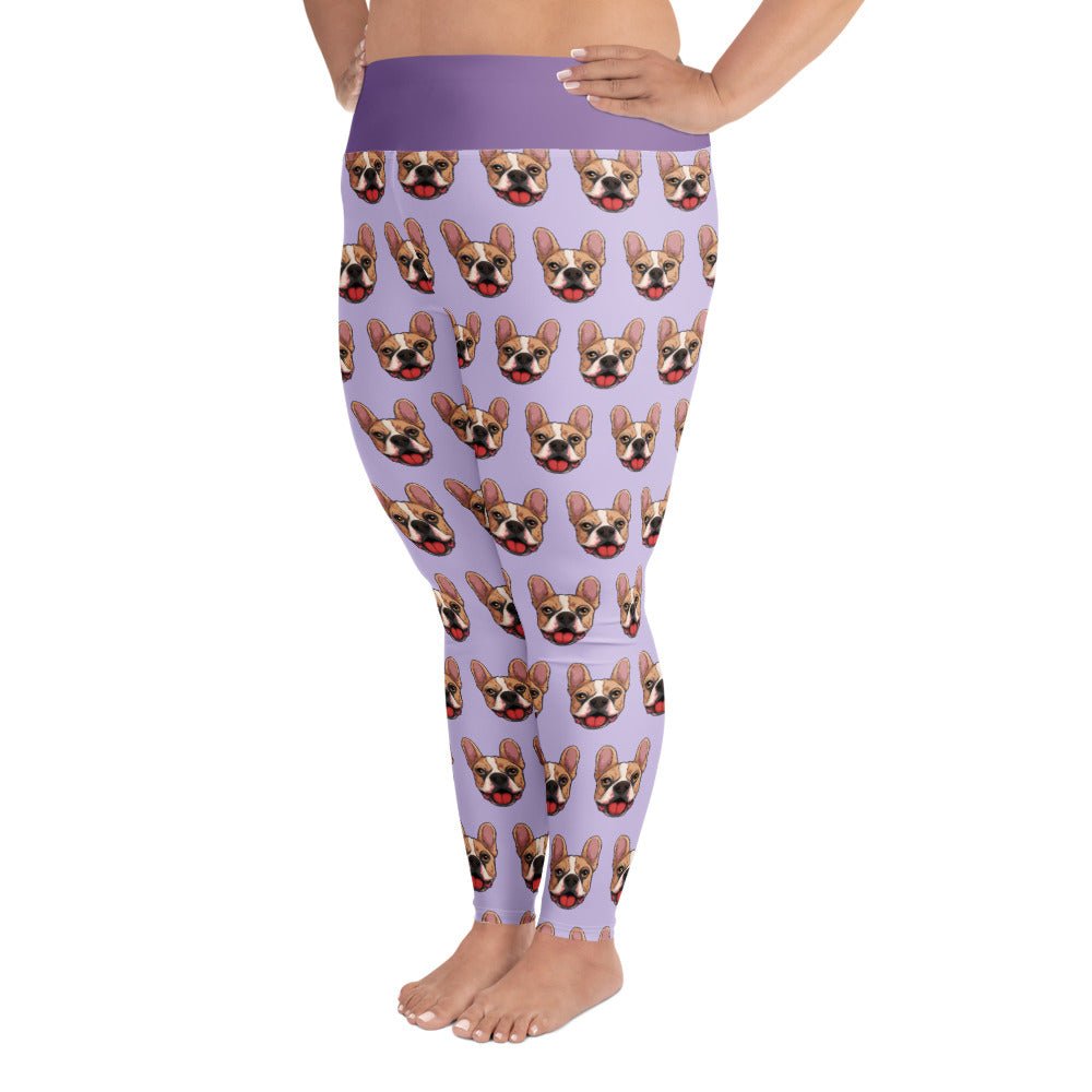 Happy French Bulldog Plus Size Leggings | Fawn &amp; White Colored