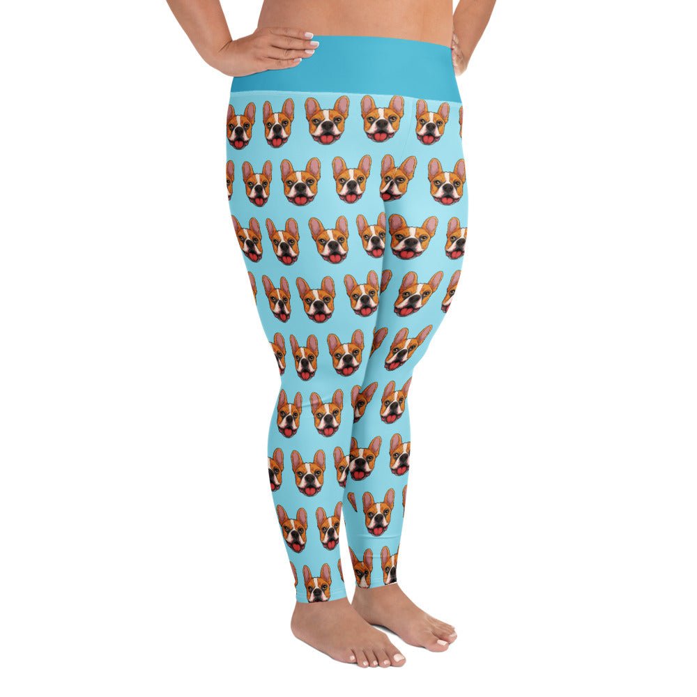 Happy French Bulldog Plus Size Leggings | Red &amp; White Colored