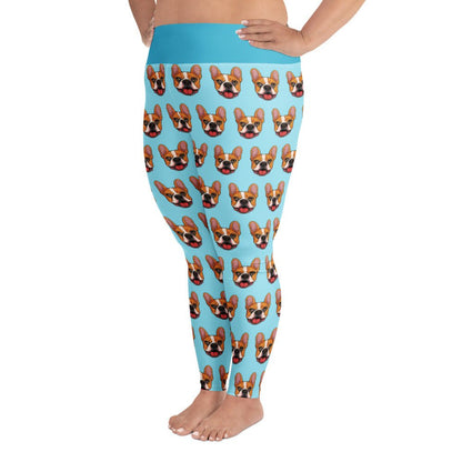 Happy French Bulldog Plus Size Leggings | Red &amp; White Colored