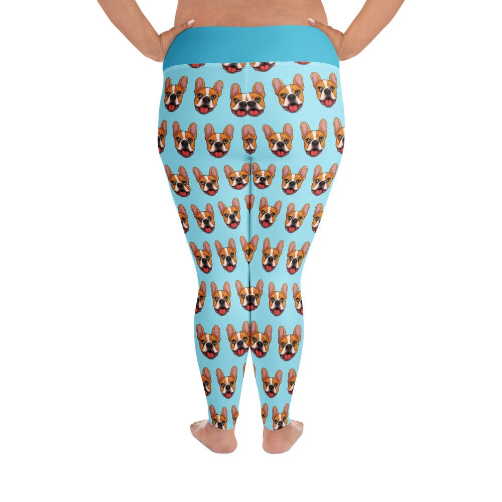 Happy French Bulldog Plus Size Leggings | Red &amp; White Colored