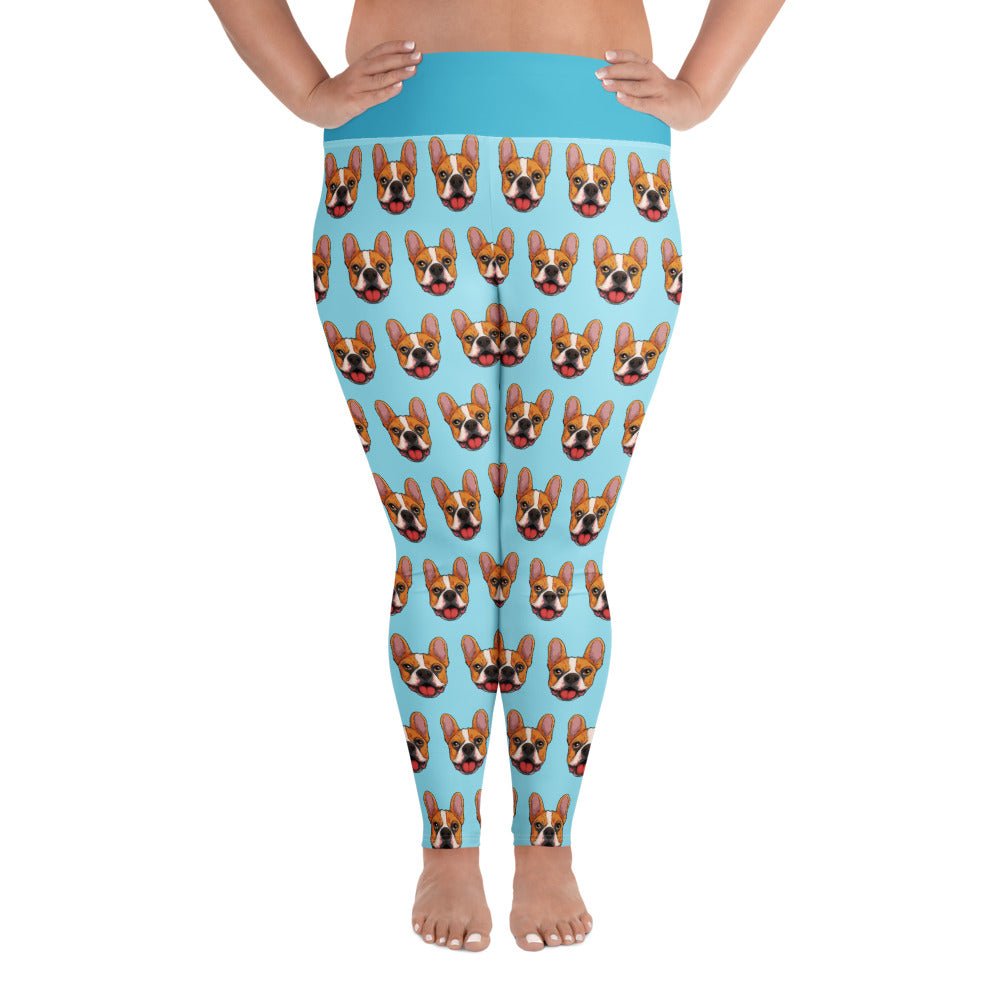 Happy French Bulldog Plus Size Leggings | Red &amp; White Colored