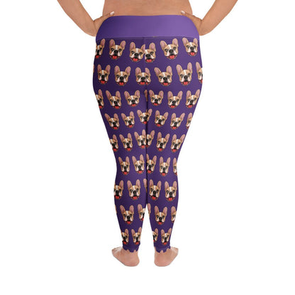 Happy French Bulldog Purple Plus Size Leggings | Fawn &amp; White Colored
