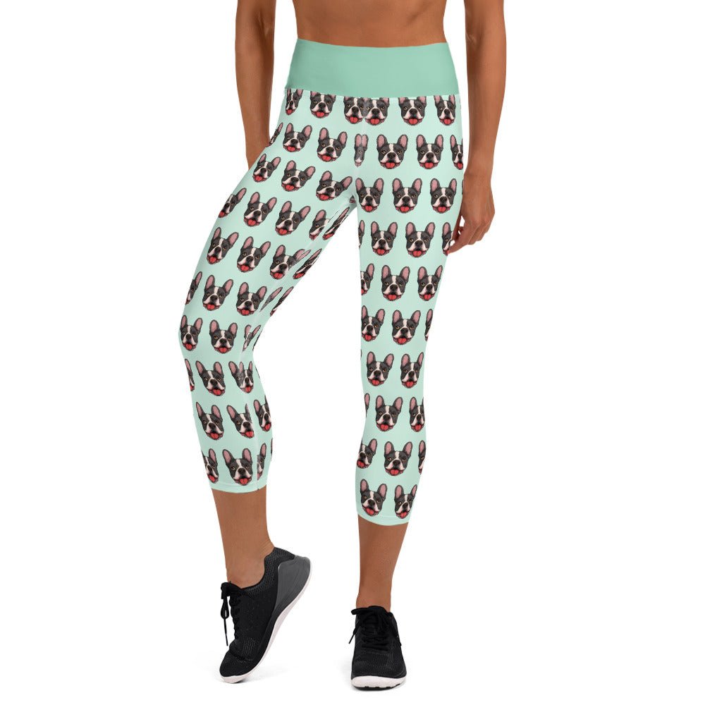 Happy French Bulldog Yoga Capri Leggings | Black &amp; White Colored