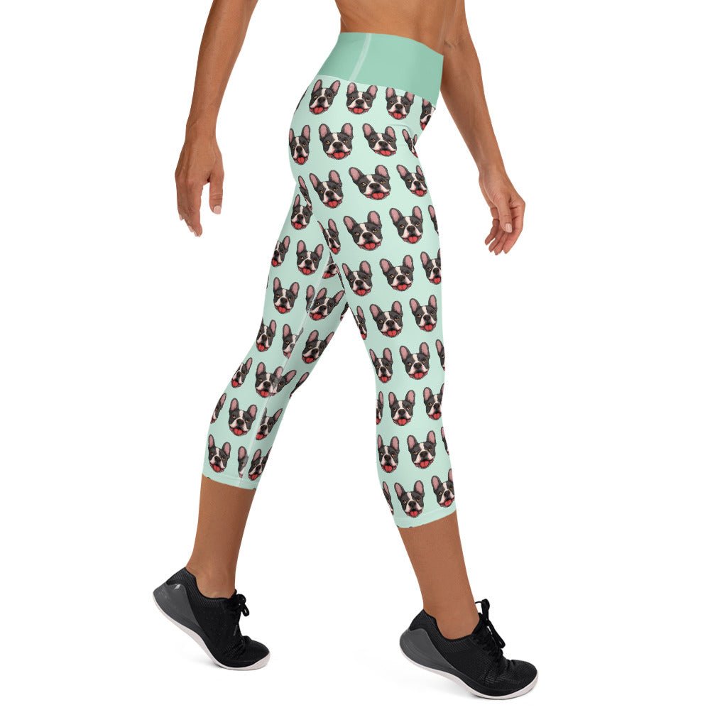 Happy French Bulldog Yoga Capri Leggings | Black &amp; White Colored