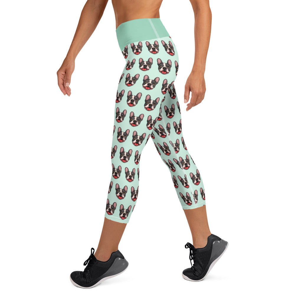 Happy French Bulldog Yoga Capri Leggings | Black &amp; White Colored