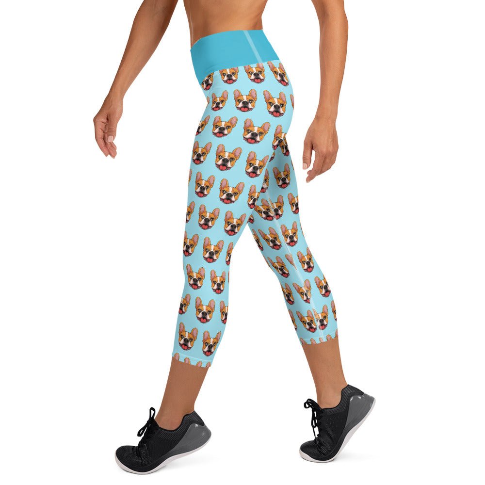 Happy French Bulldog Yoga Capri Leggings | Red &amp; White Colored