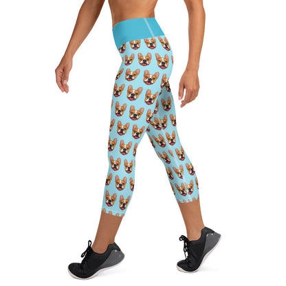 Happy French Bulldog Yoga Capri Leggings | Red &amp; White Colored