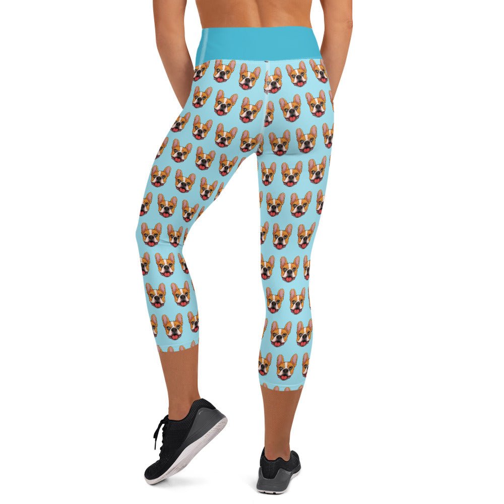 Happy French Bulldog Yoga Capri Leggings | Red &amp; White Colored